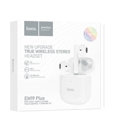 6931474790989 AURICOLARI HOCO WIRELESS BLUETOOTH EW19 PLUS WHITE CON CUSTODIA DI RICARICA