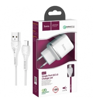 6931474729378 HOCO N3 ALIMENTATORE RETE BIANCO 1xUSB WALL CHARGER FAST + CAVO MICRO USB