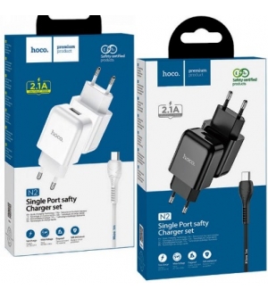 6931474728852 HOCO N2 ALIMENTATORE RETE BIANCO 1x USB 5V 2.1A CHARGER + CAVO MICRO USB