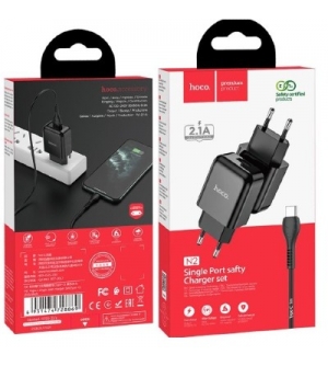 6931474728869 HOCO N2 ALIMENTATORE RETE NERO 1x USB 5V 2.1A CHARGER + CAVO TYPE-C