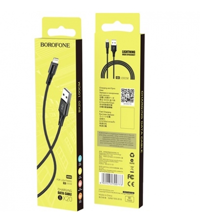 69314747700773 BOROFONE BX20 LIGHTNING CABLE NYLON 1M BLACK